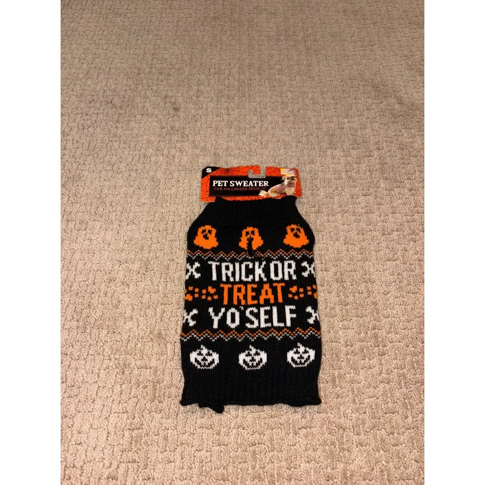 Pet Sweater Halloween Trick Or Treat Yo Self Dog Sweater Black Small NWT